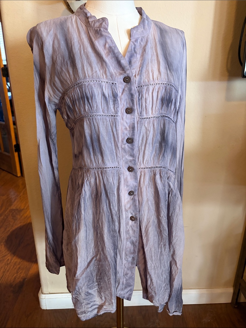 Light Lavender Button-Front Tunic Blouse